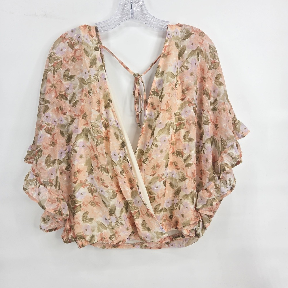 Daytrip Floral Surplice Blouse S Peach Ruffle Sleeve Boho Cottagecore Romantic